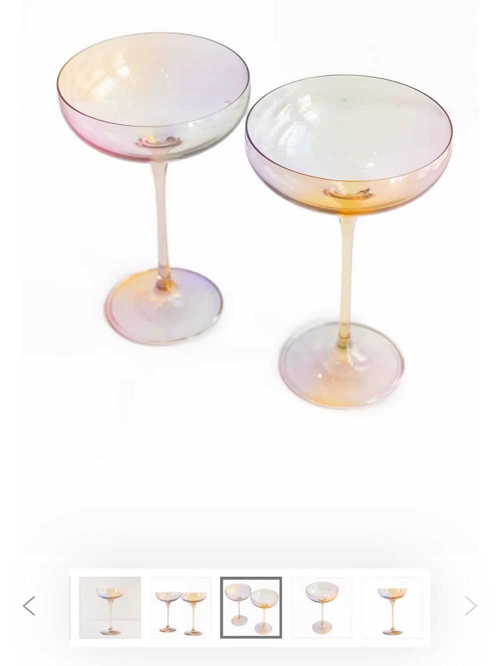 Set of Two Glass Coupe Champagne Glasses Estelle iridescent